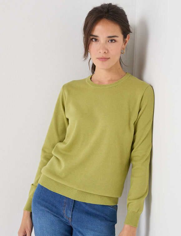 Pull col rond, laine d'agneau (vert mousse) Pull col rond, laine d'agneau (vert mousse)